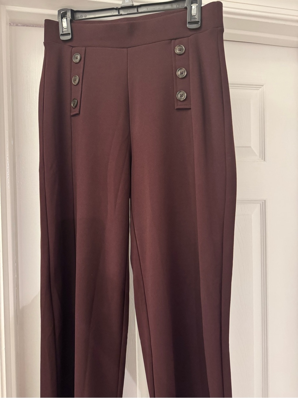 Loft Women’s High-Rise Burgundy Wide-Leg Pants Size Small with Button Details